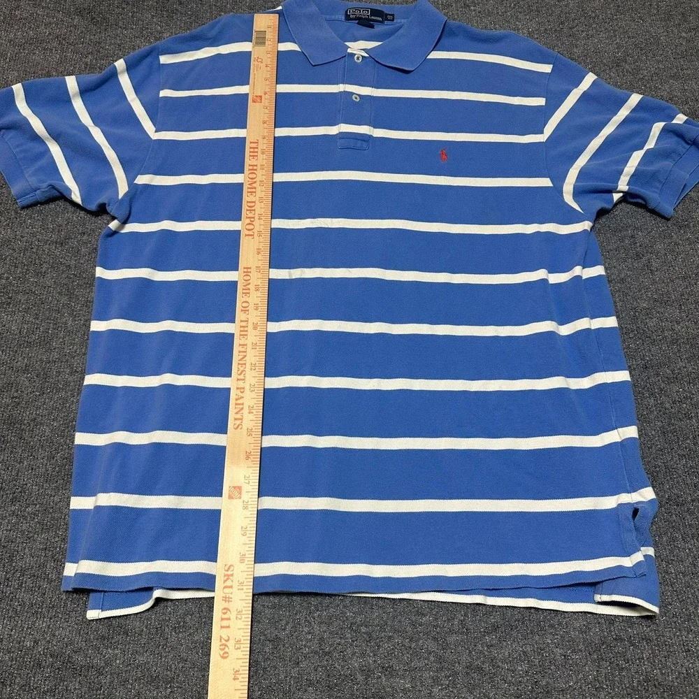 Polo Ralph Lauren Mens 2XL Big Blue White Striped Short Sleeve Pique Polo Shirt